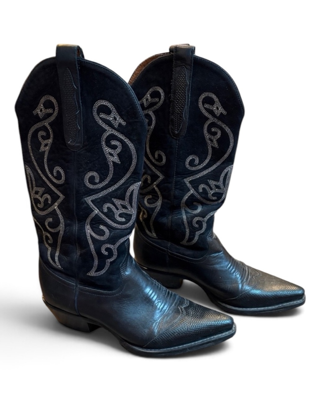 Vintage Nine West Leather Western Boots Women’s 8 Black Embroidered